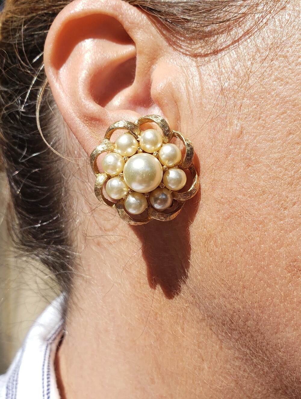 3 VINTAGE PEARL FASHION CLIP-ON EARRINGS JAPAN AND HONG KONG PINK PEARL AND GOLD